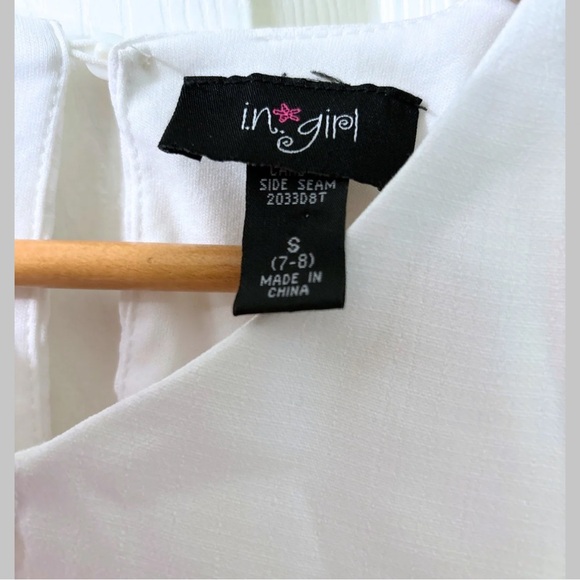 🍎NWOT Perfect White Blouse Girls Sz 6/7 Cinch Waist Bow - Picture 3 of 4